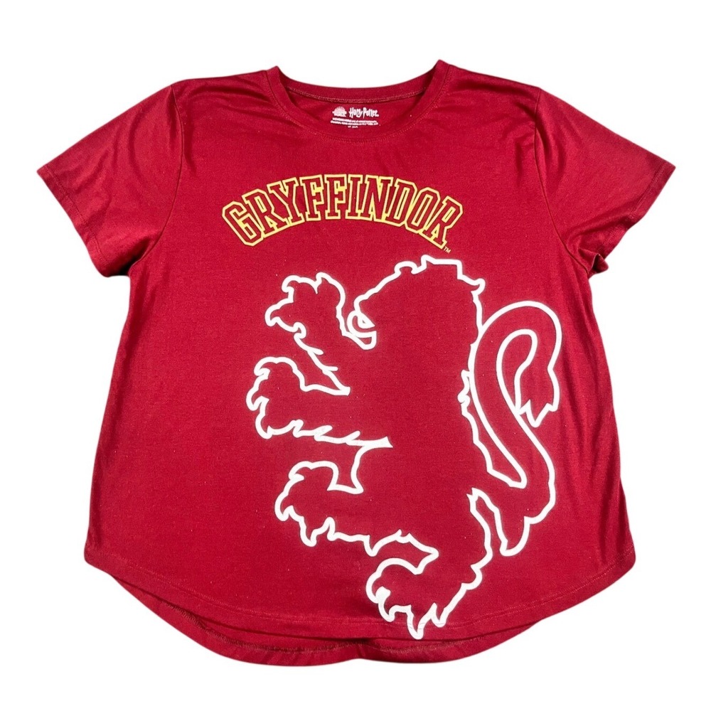 Harry Potter Gryffindor Lion Graphic T-Shirt Red XL/XG Curved Hem Rayon Blend